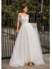Off Shoulder Ivory Pearl Beaded Tulle Wedding Dress